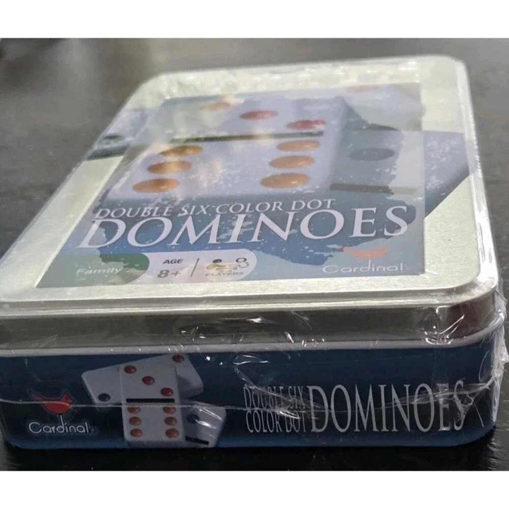 Cardinal Double Six Color Dot Dominoes Tile Game Set in Tin Case, Ages 8+